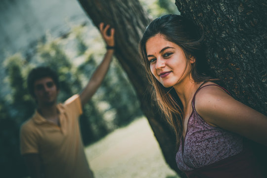 Attractive young couple in the park