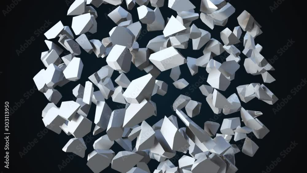 Poster 3d render of transformation of a fractal cube into small parts and restoration. computer generated a