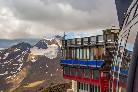 view from summit station of schnalstaler gletscherbahn to mount weisskugel in the &ouml;tztal alps