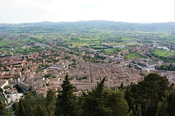 landscape top view of a small Italian town in Tuscany