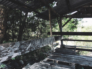 abandon barn or hut under bright sunny day