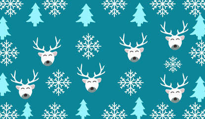 Vector illustration christmas pattern tree and deer.Use as a postcard for children.