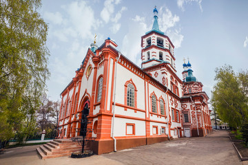 Obraz premium Irkutsk, Russia - May 4, 2019: Irkutsk, Church of the Exaltation of the Holy and Life-Creating Cross of the Lord, built in the years 1747-1760. View of the facade of the church.