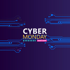Cyber monday sale with circuit board background. Modern design.Vector illustration