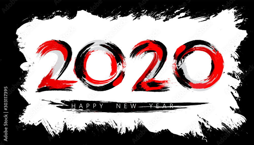 Fototapete vector happy new year 2020 text design with brush abstract stroke