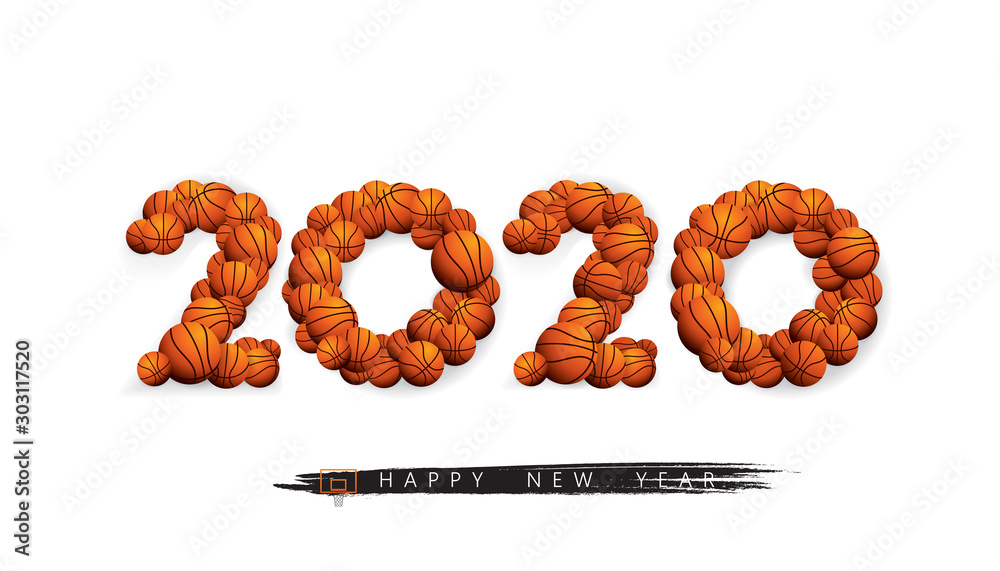 Fototapete vector happy new year 2020 text design with basketball concept isolated on white background.