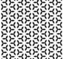 Simple monochrome repeating pattern, white background with abstract black shapes