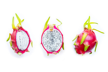Dragon fruit, pitaya isolated on white.