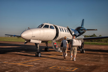 Airplane at the terminal gate ready for takeoff