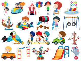 Large set of isolated objects of kids and circus