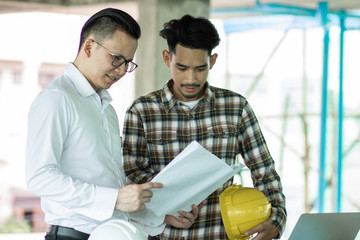 introduce and teach Apprentice engineer in construction site, Leader and development concept