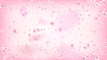 Nice Sakura Blossom Isolated Vector. Beautiful Showering 3d Petals Wedding Texture. Japanese Beauty Spa Flowers Wallpaper. Valentine, Mother's Day Pastel Nice Sakura Blossom Isolated on Rose