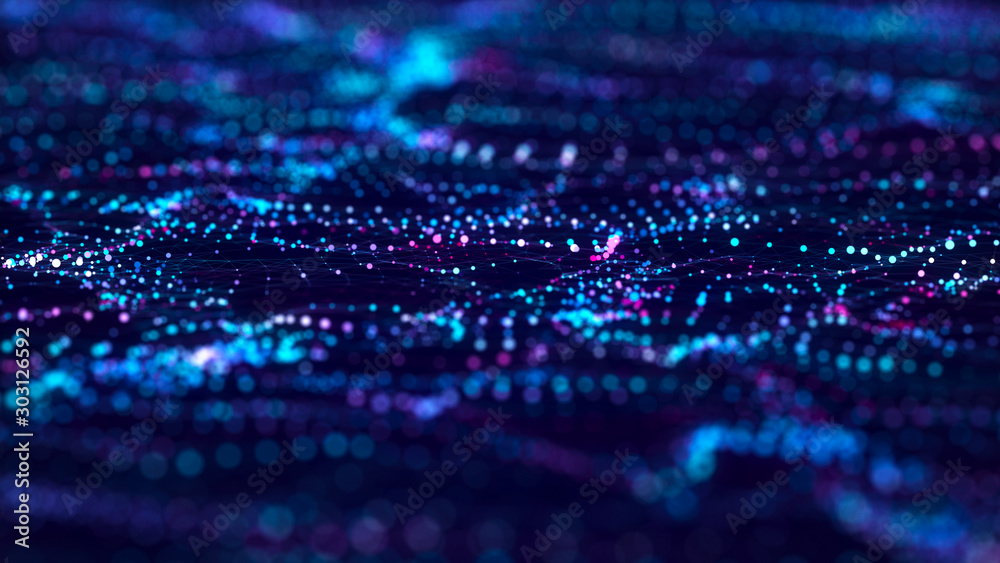 Poster Abstract technology background. Artificial intelligence. Science background. Big data visualization. 3D rendering.