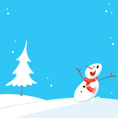 graphic cartoon snowman and christmas tree, vector
