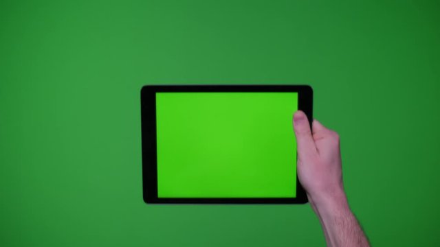 Hand gesture pack ipad smart device on greenscreen