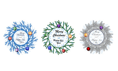 Set of colour vector christmas backgrounds with violet christmas balls