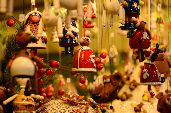 Handmade Christmas Ornaments in a Market. Italy.
