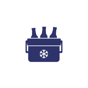 Portable cooler with beer vector icon on white