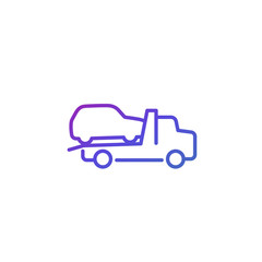tow truck with car vector line icon