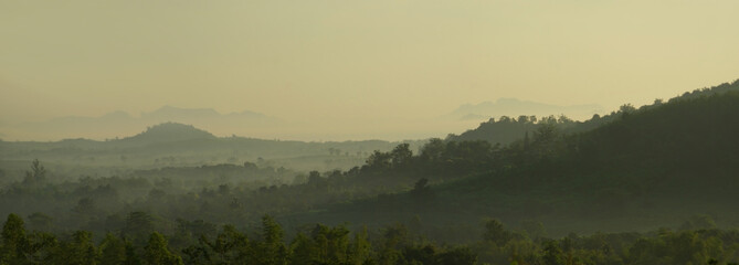 Morning mist and mountain view in the countryside