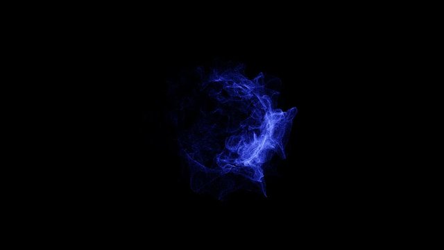 sphere radiating blue energy smoke. Nebula ring black background