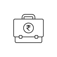 Obraz premium Briefcase with Indian Rupee sign. Outline thin line flat illustration. Isolated on white background. 
