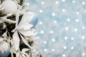 Blue and silver xmas background with copy space. Merry christmas.