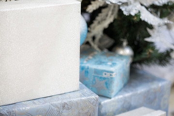 Blue and silver xmas box. Merry christmas.