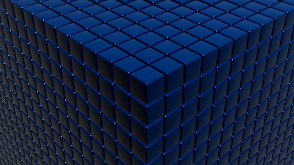 Naklejka premium Dark Cube Collapsing Into Small Elements. Futuristic Glowing Shape, Science Fiction and Technology Concept. 3D Render.