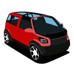 Minivan red realistic vector illustration isolated