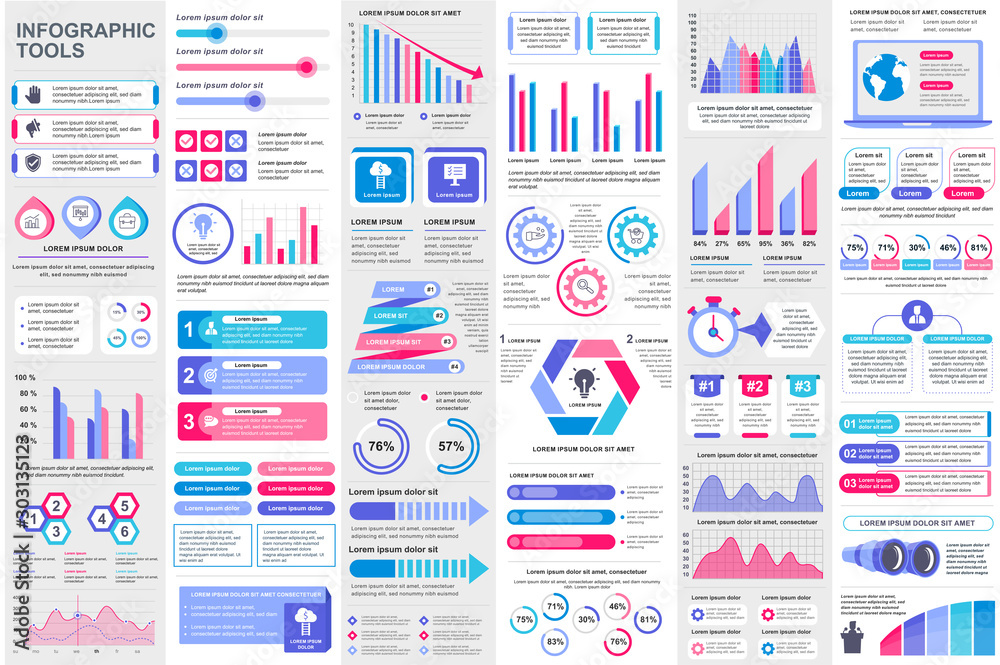 Fototapete bundle infographic elements data visualization vector design template. can be used for steps, busine