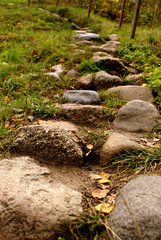 Stairs of stones leading to the top. Beautiful autumn nature.
