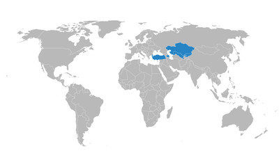 Turkic Council countries highlighted in world map vector