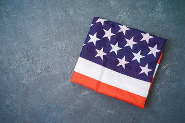Fototapeta na wymiar USA flag. over blackboard background Top view from above