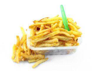 tray of french fries on a white background