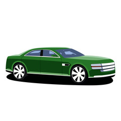 Fototapeta na wymiar Sedan green realistic vector illustration isolated