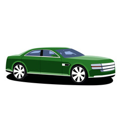 Obraz premium Sedan green realistic vector illustration isolated