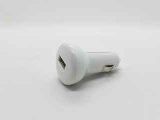 5 Volt DC Electrical Compact Universal Luxury Clean Colored Design USB Car Charger in White Isolated Background