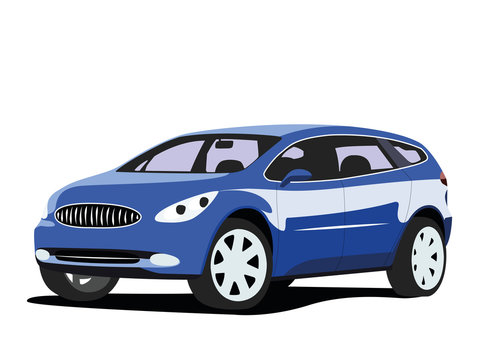 SUV blue realistic vector illustration isolated