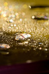 Yellow cooking Oil bubble and drops on water for background.