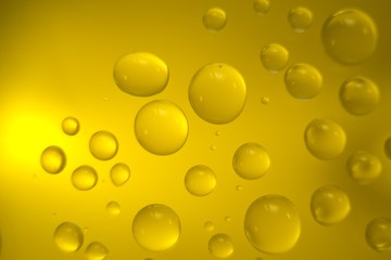 Yellow cooking Oil bubble and drops on water for background.