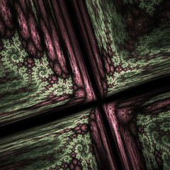 Green and red fractal cross, digital artwork for creative graphic design