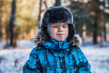 Portrait of a boy on a winter walk