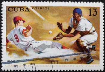 Baseball players on cuban postage stamp