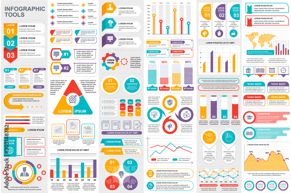Poster Bundle infographic elements data visualization vector design template. Can be used for steps, business processes, workflow, diagram, flowchart concept, timeline, marketing icons, info graphics.