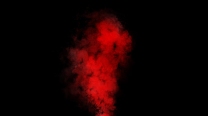 Red expolosion smoke bomb on isolated black background. Design element.