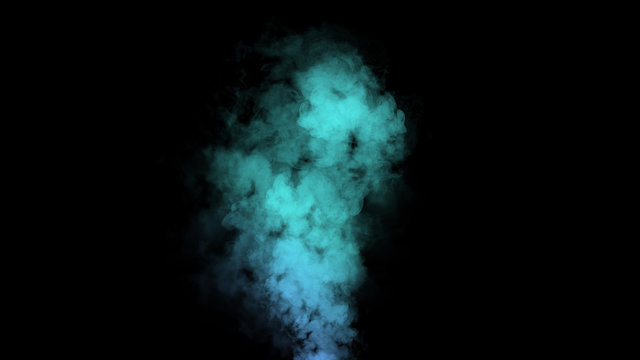 Blue expolosion smoke bomb on isolated black background. Design element.
