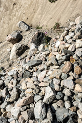 Close up of mining quarry for the production of crushed stone, sand and gravel for use in the construction industry