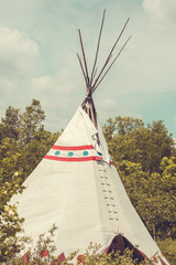 A view of a First Nation tepee, seen in the woods of Winnipeg, Manitoba.