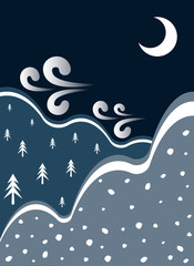 Winter landscape. The mountains. Card. Vector graphics.